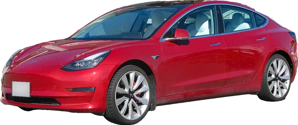 Tesla Model 3 visto de frente y de lado